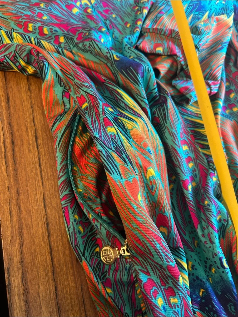 Tracy Negoshian Peacock Feather Print Shift Dress S Resort Boho Colorful